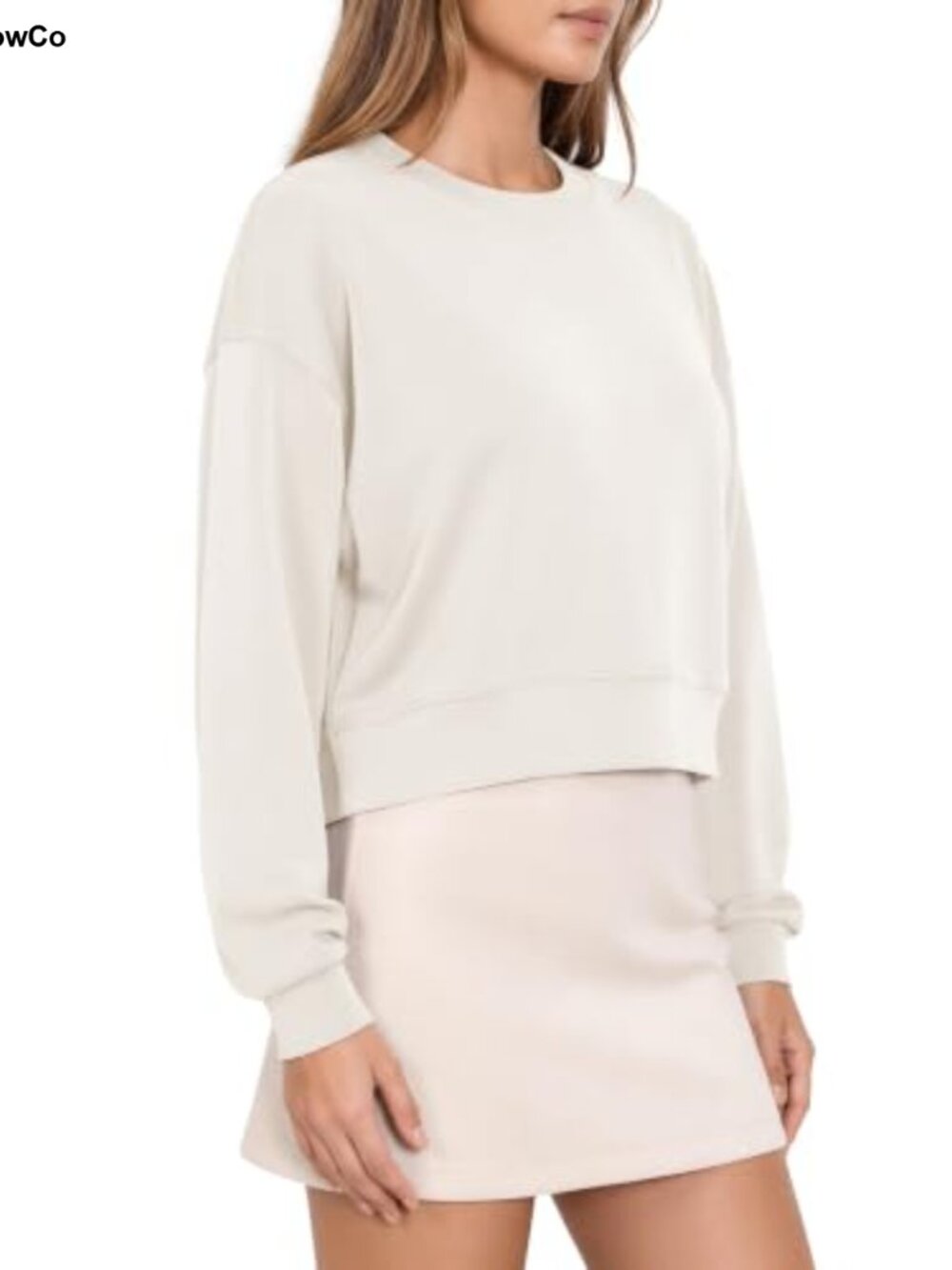 Modal Soft Cropped Sweatshirt Oversized Crewneck Pullover Crop Top